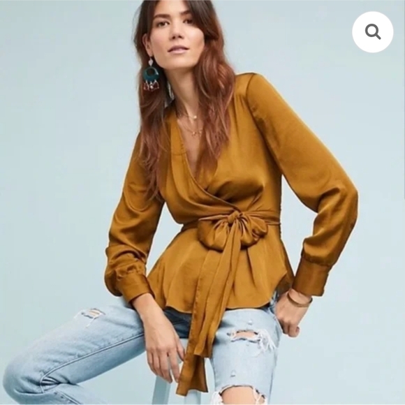 Elegant Mustard Wrap Top - Picture 3 of 13